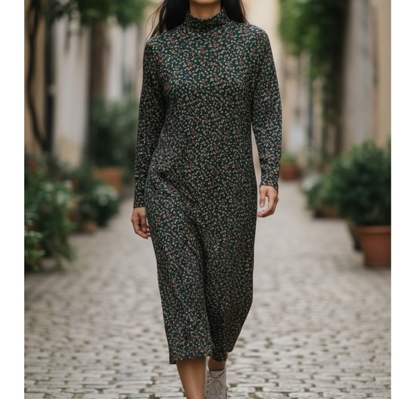 Vintage Dresses & Skirts - Vintage 90s Lands' End Turtleneck Long Sleeve midi Dress M